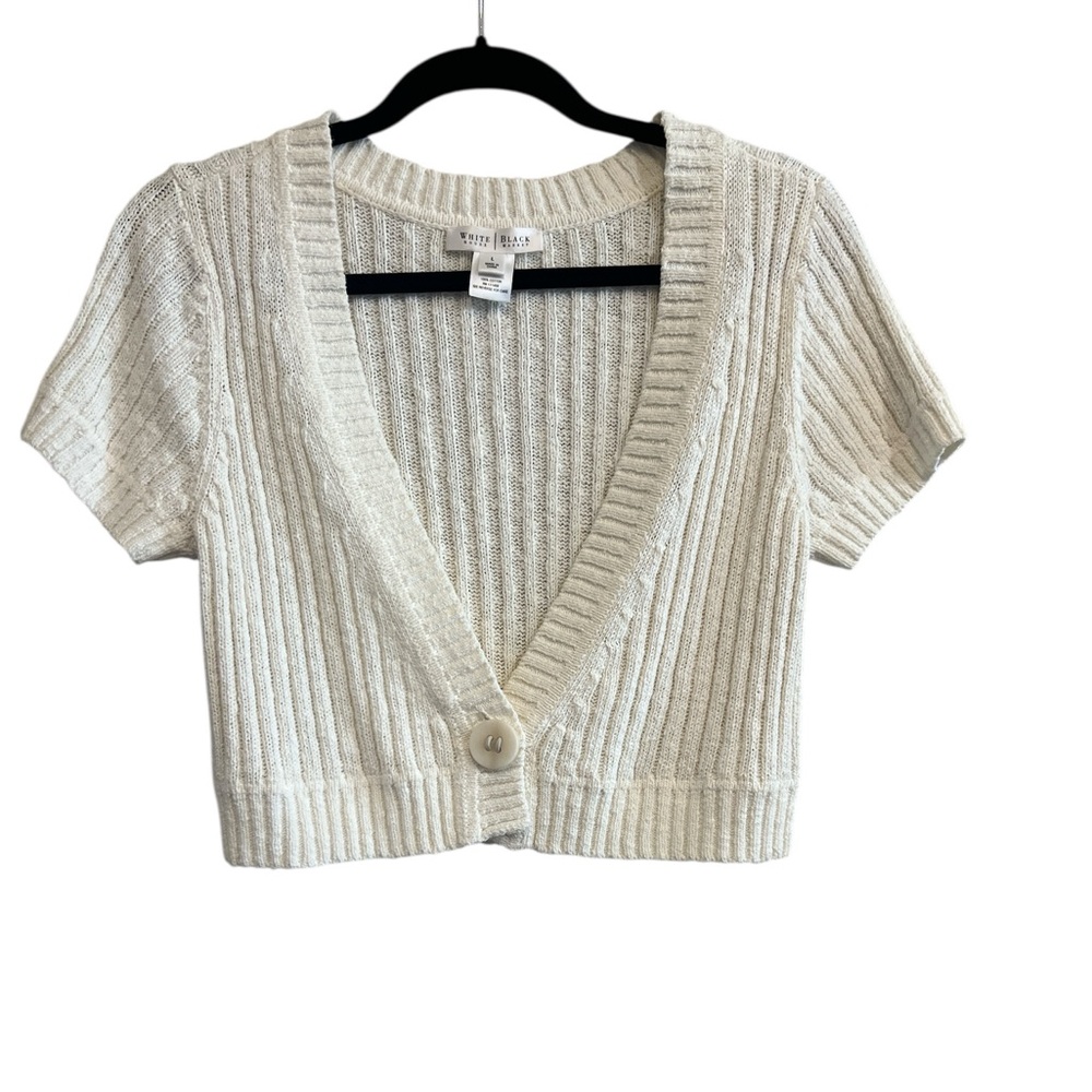 100% Cotton White House Black Market Ivory Short Sleeve Cropped Cardigan Medium